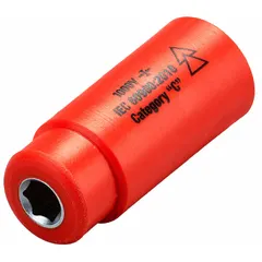 This ITL insulated hand socket features a 1/4 in drive and 6 mm (15/64 in) socket size with a 6-point design. Overall length is 1 5/8 in. Constructed from chrome, it is not tether capable. Suitable for use on live electrical equipment where insulation is required for protection against electrical shock.