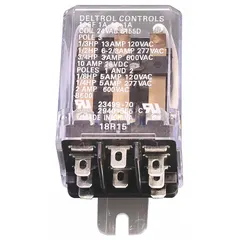 Plug-in heat relay designed for HVACR systems to control electric heating elements. Switches power to heaters based on thermostat signals for temperature regulation. Suitable for replacement in commercial and industrial heating applications.