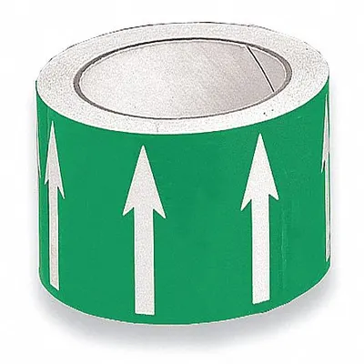 HARRIS INDUSTRIES Banding Tape: Green, White, 4 in Wd, 54 ft Roll Lg, Vinyl, 2 in Roll Wd - Pipe Marker Directional Flow Arrow Banding Tape