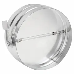 Round manual balancing damper for 14-inch ducts, constructed of steel with a 6 3/8-inch length. Includes a locking manual quadrant for secure position adjustment. Designed for horizontal mounting and suitable for air velocities up to 2000 fpm. Used to regulate airflow in round HVAC ducts for balancing air distribution.