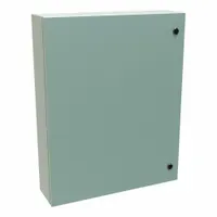 Steel enclosure with a solid hinged cover secured by a 1/4-turn latch. Rated NEMA 12/3R/4 for protection against dust, rain, and hose-directed water. Suitable for indoor and outdoor industrial applications where washdown environments are present. Knockouts are not included