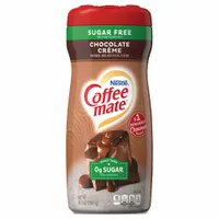 This chocolate-flavored creme creamer is packaged in a 10.2 oz canister, with 6 canisters per pack. It is used to add a rich chocolate taste to coffee, hot chocolate, or other beverages