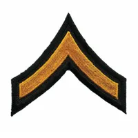 HEROS PRIDE Embroidered Patch: PFC, 3 in, Black/Gold, Polyester/Rayon, Rank Insignia, 1 PR (MPN 5403P)