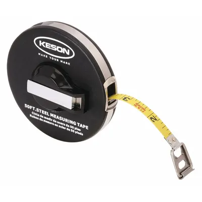 KESON Long Tape Measure: Manual, ST5018, SAE, 50 ft, 1/8 in, Stainless Steel - Closed-Reel Long Tape Measures