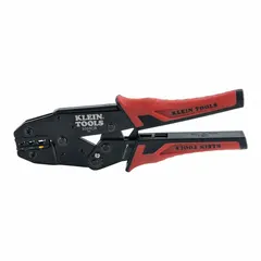 This controlled-cycle crimper is designed for non-insulated wire terminals and connectors. It accommodates wire sizes from 10 to 22 AWG and features a 9-inch overall length with insulated steel construction. The ratchet mechanism ensures consistent crimp force for secure connections in electrical and maintenance tasks.
