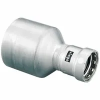 Stainless steel press fitting with FTG x FTG configuration and FKM seal. Designed for joining 2-1/2 in to 3 in pipe in commercial and industrial piping systems. Suitable for HVAC, plumbing, and process applications requiring a leak-free connection