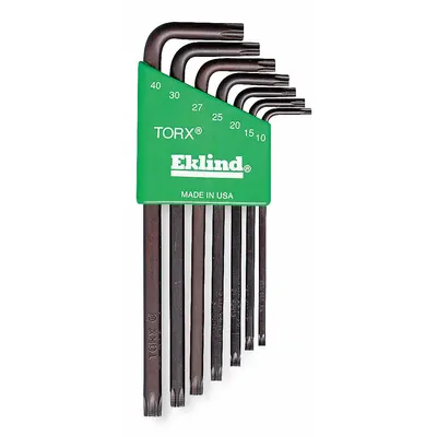 EKLIND Torx Key Set: Long, 7 Pieces, T10/T15/T20/T25/T27/T30/T40 Tip Size, Std End - L-Shaped Torx & Torx Plus Key Sets