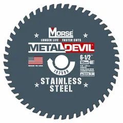 This circular saw blade is designed for cutting stainless steel materials. It features 48 carbide teeth, a 0.08 in kerf, and a 5/8 in arbor. Suitable for metal fabrication, construction, and maintenance tasks requiring precise cuts in stainless steel.