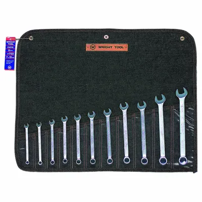 WRIGHT Wrench Set: Steel, Satin, 11 Tools, 11 Range of Head Sizes, 15° Head Offset Angle - SAE 12-Point Combination Wrench Sets