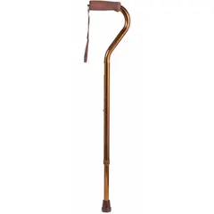 This DMI adjustable cane features an offset handle with a foam grip for comfort and an aluminum shaft in a bronze finish. It adjusts to a length of 30 5/16 inches and supports up to 250 lb. Suitable for individuals needing balance assistance during walking in home or clinical environments.