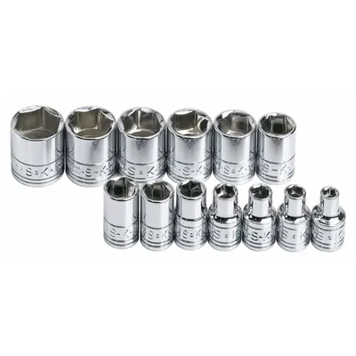 SK PROFESSIONAL TOOLS Socket Set: 1/4 in Drive, 13 Piece, 6-Point, Metric - SAE & Metric Socket Sets