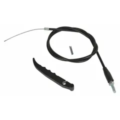 This lowering rod and cable assembly is a release lever component for lift tables. It actuates the hydraulic release mechanism to enable controlled lowering of the table platform. Suitable for material handling and industrial workstation applications.