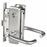 Chrome-finished office lever lockset with satin chromium-plated stainless steel. ADA compliant with interchangeable core for quick rekeying. Suitable for commercial office doors requiring lever operation and flexible access control