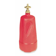 Red polyethylene solvent dispensing bottle with 32 fl oz capacity. Designed for safe handling and dispensing of solvents in industrial maintenance, cleaning, and laboratory settings. Red color aids in quick identification of flammable contents.