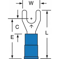 3M Fork Terminals: Blue, Vinyl, #8 Stud Size, 16 AWG – 14 AWG Wire Range, Std Fork, 600 V (MPN MV14-8FK)