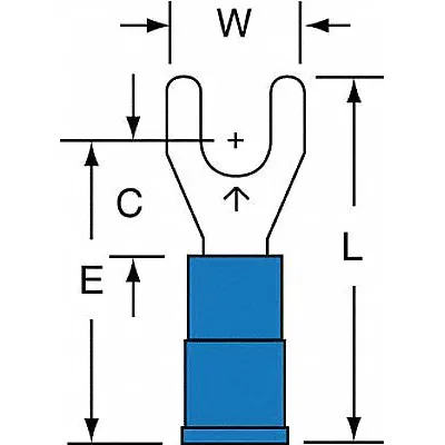 3M Fork Terminals: Blue, Vinyl, #8 Stud Size, 16 AWG – 14 AWG Wire Range - Insulated Fork Terminals