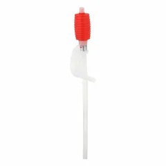This hand-operated siphon drum pump is designed for transferring fluids from drums or containers. It features a polyethylene housing and delivers a maximum flow rate of 2.13 oz per stroke. The pump includes a hose and spout for convenient dispensing. Suitable for industrial maintenance, automotive shops, and chemical handling applications.