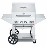 This wheeled natural gas grill features 4 burners with a 64,500 BtuH heating capacity. It has an overall height of 36 inches, weighs 127 lb, and accommodates one 20 lb tank. Suitable for outdoor cooking applications such as restaurants, catering, and commercial kitchens