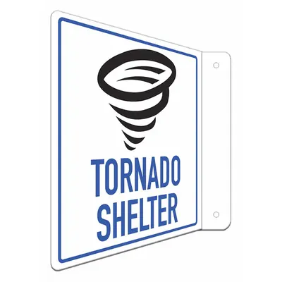 LYLE Emergency Sign: Aluminum, Mounting Holes Sign Mounting, 8 in x 8 in Nominal Sign Size - L-Shape Projection Tornado Shelter Signs