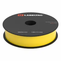 Continuous vinyl label roll for thermal transfer printing, 1 inch wide by 100 feet long. Yellow gloss finish, rated for indoor and outdoor use. Compatible with LabelTac Pro 2 printer. Used for industrial labeling such as pipe marking, asset tagging, and safety signs