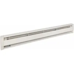 Commercial-grade oil-filled electric baseboard heater with a conventional white housing. Operates at 208/240V AC and provides 938W or 1250W wattage output. Thermostat not included. Suitable for supplemental or primary heating in industrial and commercial spaces.