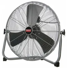 This Dayton floor fan is designed for home and office use. It features a non-oscillating design with three speeds, powered by a single-phase 120V AC motor. The aluminum blade provides focused airflow for cooling workstations or living areas.