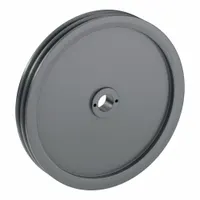 Cast-iron V-belt pulley with 2 grooves and a bushed bore. Outside diameter 14.25 in, pitch diameter 13.66 in for 3L belt sections. Spoked construction. Used in power transmission systems to drive conveyors, pumps, and compressors