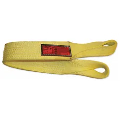 This standard nylon twisted-eye web sling features 4 plies and a 3 ft length, with a vertical hitch capacity of 30,600 lb. It is suited for heavy lifting and rigging tasks in industrial environments such as construction, manufacturing, and warehousing. A wear-resistant tag is included for identification.