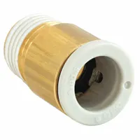 Brass push-to-connect adapter fitting with white finish, connecting 12 mm OD tubing to a 1/2" BSPT threaded port. Used in pneumatic systems for quick, tool-free assembly and secure sealing