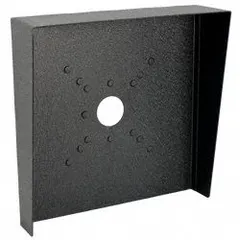 This black, powder-coated carbon steel cover houses card readers, entry/exit buttons, intercoms, and keypads for gate operator access control systems. It provides protection against weather and vandalism in commercial or industrial entry applications.
