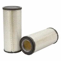 Round, radial-seal engine air filter with 5 3/8 in outside diameter and 3 7/32 in inside diameter. Designed for heavy-duty trucks, including Terex and Terex Advance vehicles, to remove airborne contaminants and protect engine components
