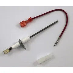 Flame sensor for HVAC systems, detects flame presence during burner operation to ensure safe ignition. Signals control board to keep gas valve open only when flame is confirmed, preventing unburned gas accumulation.