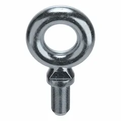 This steel, zinc-plated machinery eye bolt with shoulder is used for attaching slings, hooks, or cables in vertical lifting and rigging applications. The shoulder provides a secure bearing surface against the load. Shank length and thread length are both 5 inches. Nut is not included.