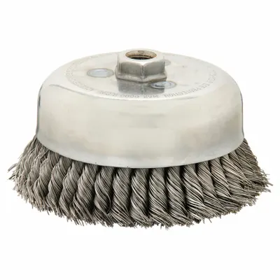 WEILER Double-Row Cup Brush: Twisted Steel, 6 in Dia, 0.023 in Fill Dia - Wide-Face Heavy-Cleaning Brushes for Contoured Carbon Steel Surfaces