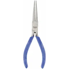 Needle-nose pliers with 5 7/8 in overall length, 1 5/8 in jaw length, 1/8 in tip width, and 2 in max jaw opening. Suitable for precision gripping and bending in confined spaces. Commonly used in electronics assembly and repair where access to tight areas is required.