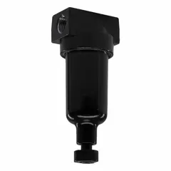 Particulate filter for compressed air systems with 1/4 in NPT ports, 5 micron filtration, 24 scfm flow capacity, and 250 psig maximum operating pressure. Features a metal bowl and Twist Drain for easy maintenance. Removes solid contaminants to protect downstream pneumatic equipment.
