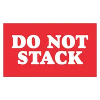 This 3 in x 5 in label displays the message 'Do Not Stack' to clearly indicate that cartons or packages should not be stacked. It is used in warehouses, shipping, and industrial facilities to prevent damage by communicating load limits