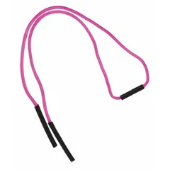 High-visibility pink slip-on adjustable lanyard for standard safety glasses. Overall length 22 inches. Secures eyewear to prevent loss or damage in industrial, construction, and maintenance settings.