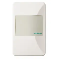 Wall-mounted sensor for indoor temperature and humidity measurement in building automation systems. Provides 0 to 10V DC outputs for both temperature and humidity, with a temperature range of -40°F to 158°F and accuracy of ±0.90°F, and relative humidity range of 0 to 100% with accuracy of ±2% of full scale. Housed in a plastic enclosure with screw terminals for electrical connection and compatible with MP-Bus protocol.