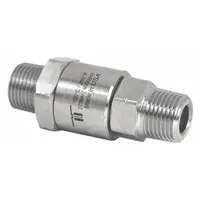 Nickel-plated C38500 brass rotating joint for air service with a single passage and 1/2 in stationary port. Supports maximum speed of 30 RPM. Used in low-speed rotary applications such as indexing tables, reels, or packaging equipment where a compact, straight union configuration is required