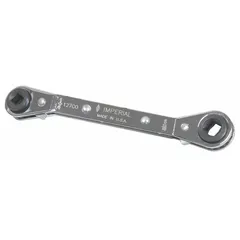 This 4-in-1 ratcheting box end wrench combines four SAE head sizes (1/4, 3/8, 3/16, 5/16 in) in a single tool. The 4-point design and ratcheting action allow fastener turning in confined spaces without repositioning. Overall length is 5-3/8 in. Suitable for assembly, maintenance, and repair tasks requiring multiple wrench sizes.