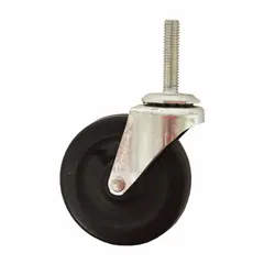 Swivel caster with stem mounting, silver frame, and no brake. Compatible with Basic American healthcare beds and Eze-Lok part number. Used for smooth mobility in hospital and care facility settings.