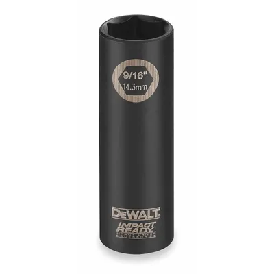 DEWALT Impact Socket: 1/2 in Drive Size, SAE, 9/16 in Socket Size, 6-Point, Deep - 1/2" Drive Impact Sockets