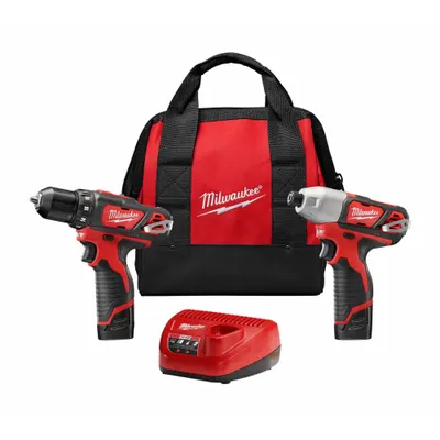 MILWAUKEE Cordless Tool Combination Kit: 2 Tools, Drill/Impact Driver, 12 V DC Volt - Milwaukee 12V Cordless Tool Combination Kits