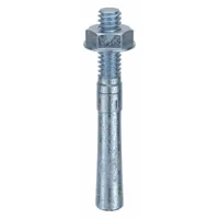 Zinc-plated steel wedge anchor with 1/4 in diameter and 1/4"-20 thread size, 2-1/4 in overall length. Used for fastening structural steel, machinery, and equipment to concrete in dry indoor environments. Supplied in a 900-piece pack
