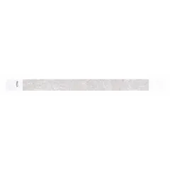 Disposable Tyvek wristband for access control and identification. Silver color with no pre-printed legend allows custom marking. Measures 10 inches overall length by 3/4 inch width. Pack of 500.