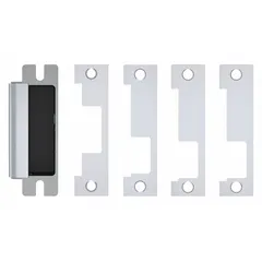 This HES electric strike is designed for use with cylindrical and mortise locks in commercial access control systems. It measures 1 1/4 in wide by 4 7/8 in high, features a bronze finish, and operates on 12/24V input voltage. Rated as heavy duty (Performance Duty Rating 1), it is suitable for high-traffic door applications where secure latch release is required.