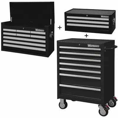 WESTWARD Rolling Cabinet Kit: 19 Drawers, Light Duty, Keyed - Heavy-Duty Top Chest, Intermediate Chest & Rolling Cabinet Combos