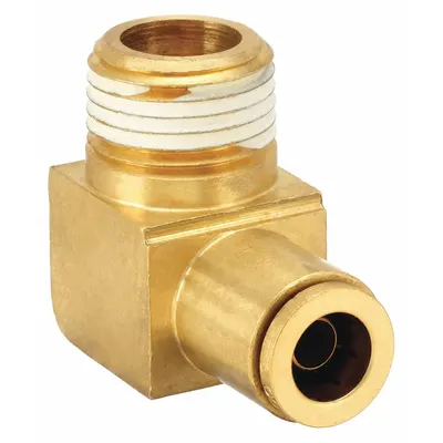 WEATHERHEAD Push-Fit Elbow Fitting: 3/8 in OD x 1/8 in Pipe Fitting Size, Push-to-Connect x NPTF - Brass Air Brake Fittings