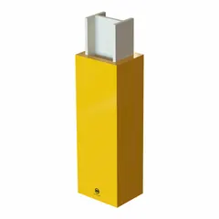 Yellow vinyl column protector designed for rectangular columns. Measures 4 in by 22 in by 22 in with an overall height of 84 in. Absorbs impact from forklifts and carts in industrial facilities, warehouses, and parking structures.